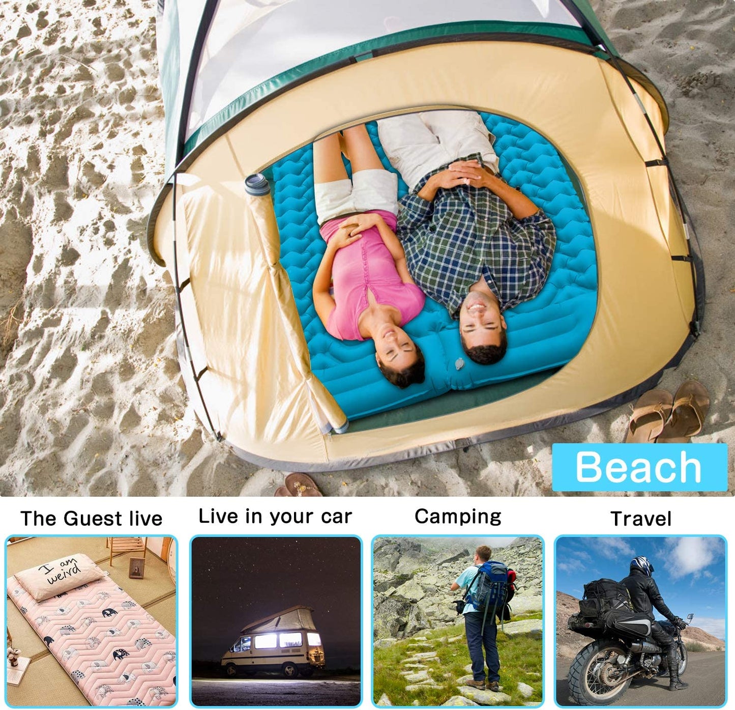 Camping Sleeping Pad, 2021 Newest Inflatable with Foot Press Sleeping Mat Pillow,Button Connection Large Size 4"-Thick, Portable Waterproof and Compact Air Mat for Camping,Hiking,Beach